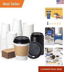 50 Pack 8 oz Eco-Friendly Disposable Coffee Cups with Lids & Sleeves – Leak-P…