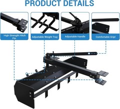 42 Inch Tow Behind Box Scraper Adjustable 30° Blade Angle Universal Hitch Lawn