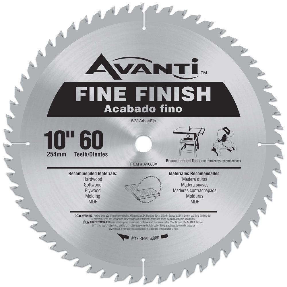 Avanti A1060X 10″ 60 Teeth Fine Finish Saw Blade, NEW