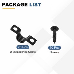 25Pcs 10mm U-Shaped Pipe Clamp Carbon Steel Double Hole Strap Clamp with Screw