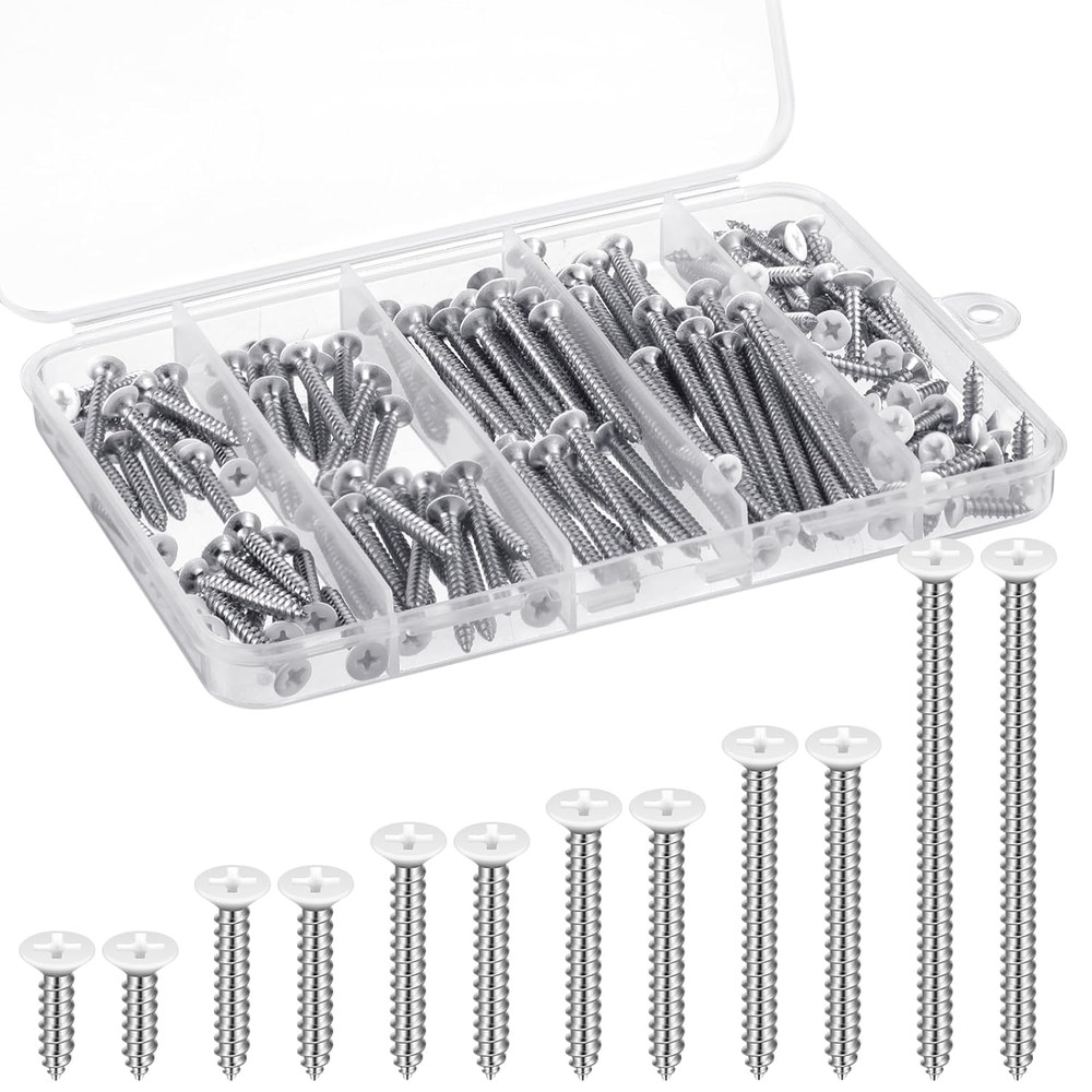 150PCS White Head Screws #6 White Screws for 2.8mm-3.0mm Holes,2”,1-1/2”,1