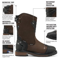 NINGO Men Steel Toe Waterproof Work Boots Square Toe Industrial Motorcycle Boots
