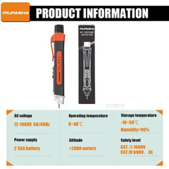 1pc MUFASHA Non-Contact Voltage Tester Pen AC 12-1000V Smart Detector – NEW
