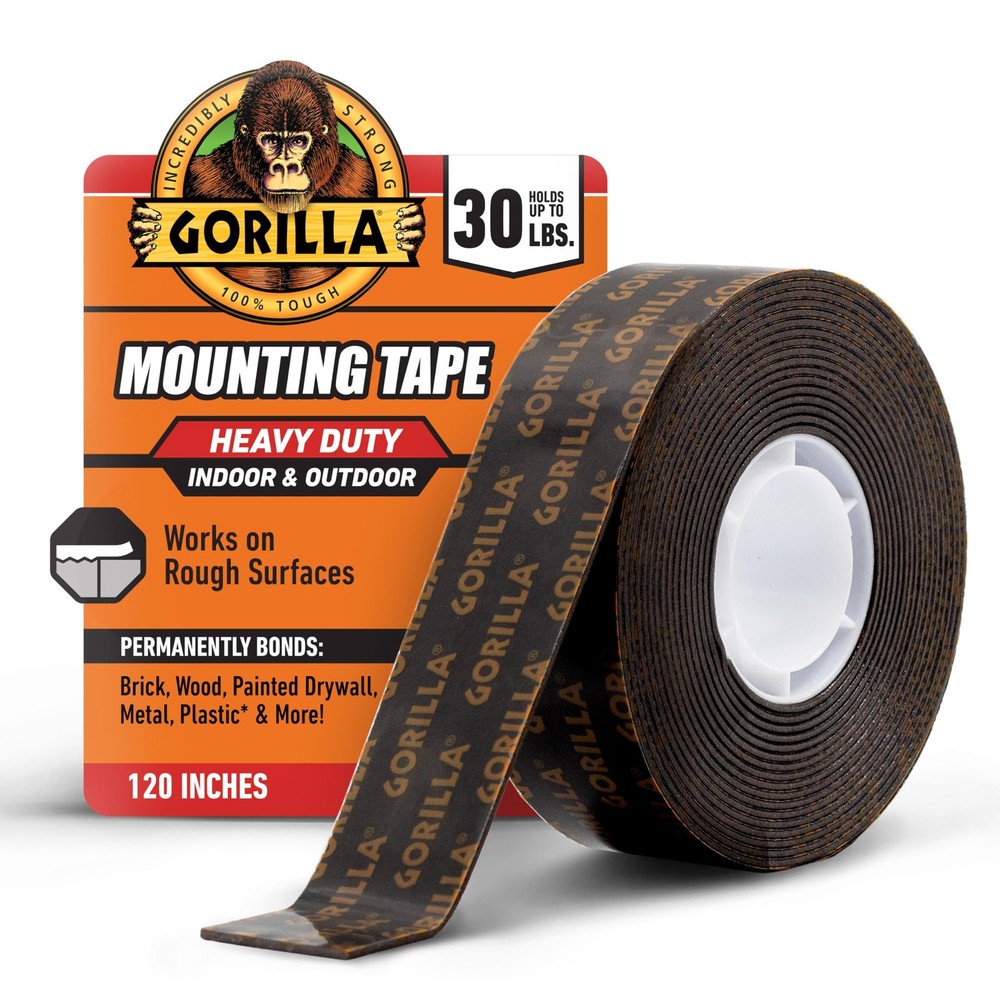 Gorilla Heavy Duty Double Sided Mounting Tape, 1″ x 120″ (1-Pack), Black