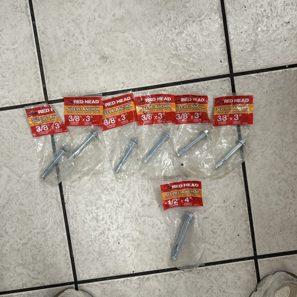 6 Pack NEW Red Head Sleeve Anchors 3/8″ Diameter x 3″ +(1) 1/2 X 4″