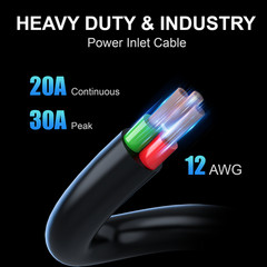 15A 125V AC Port Plug 14AWG Heavy-Duty RV Shore Inlet Power Socket 16-IN