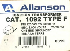 ALLANSON 1092F 6000V TRANSFORMER 1092-F, 1092 F REPLACES WEBSTER 612-6A7