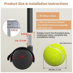 Durable 2″ Nylon Stem Casters with Brake, 4 Pcs – Ideal for Furniture Mobility