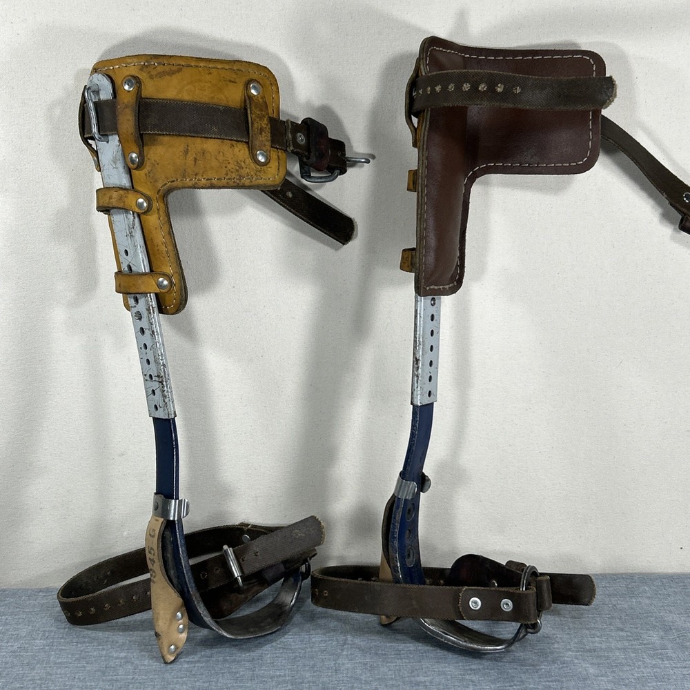 Klein Tools 8210 Left & Right Tree Pole Climbing Spikes Gaffs Adjustable Leather