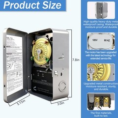 T101 Mechanical Timer Switch, T101 Pool Timer, 120V 2HP SPST 40A Time Switch,…