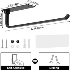 Matte Black Paper Towel Holder Self Adhesive Under Cabinet Kitchen Roll Dispense