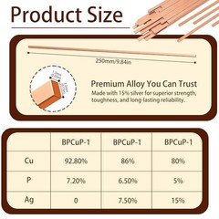 50 Sticks Brazing Rods BCuP-5 15% Silver Solder Phos Copper Flat Welding Rods