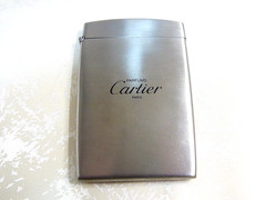 Authentic Cartier Business Card Holder Stainless steel Case Rare w/Pouch & Paper