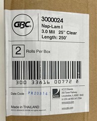 GBC Film Rolls 2 Rolls /Box 3000024 Nap-Lam I 3.0mil 25″ Clear 250′