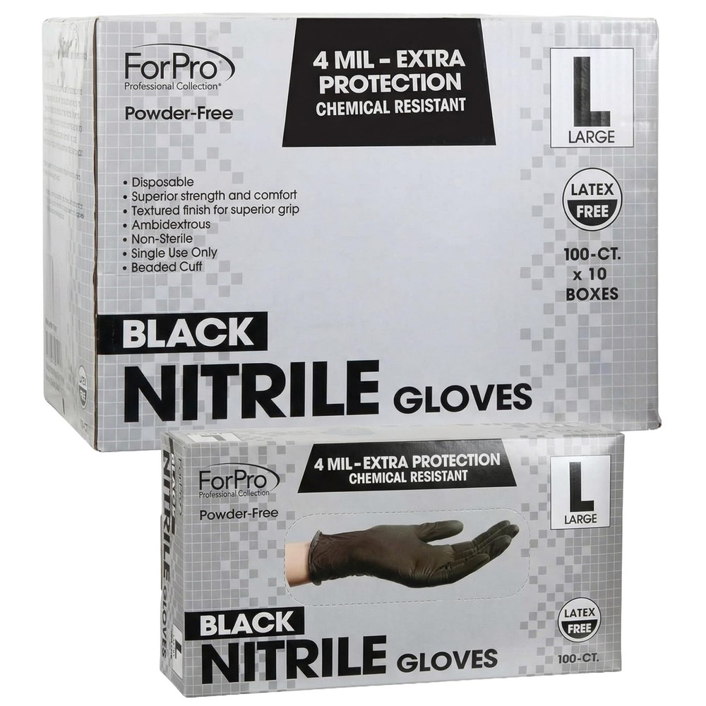 ForPro Disposable Nitrile Gloves, Chemical Resistant, 4 Mil, Large, 1000~Count