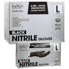 ForPro Disposable Nitrile Gloves, Chemical Resistant, 4 Mil, Large, 1000~Count