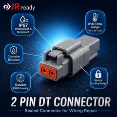 2 2 Pin DT Connector Kit 5 Sets, with Pin Removal Tool and Mounting Clips, S…