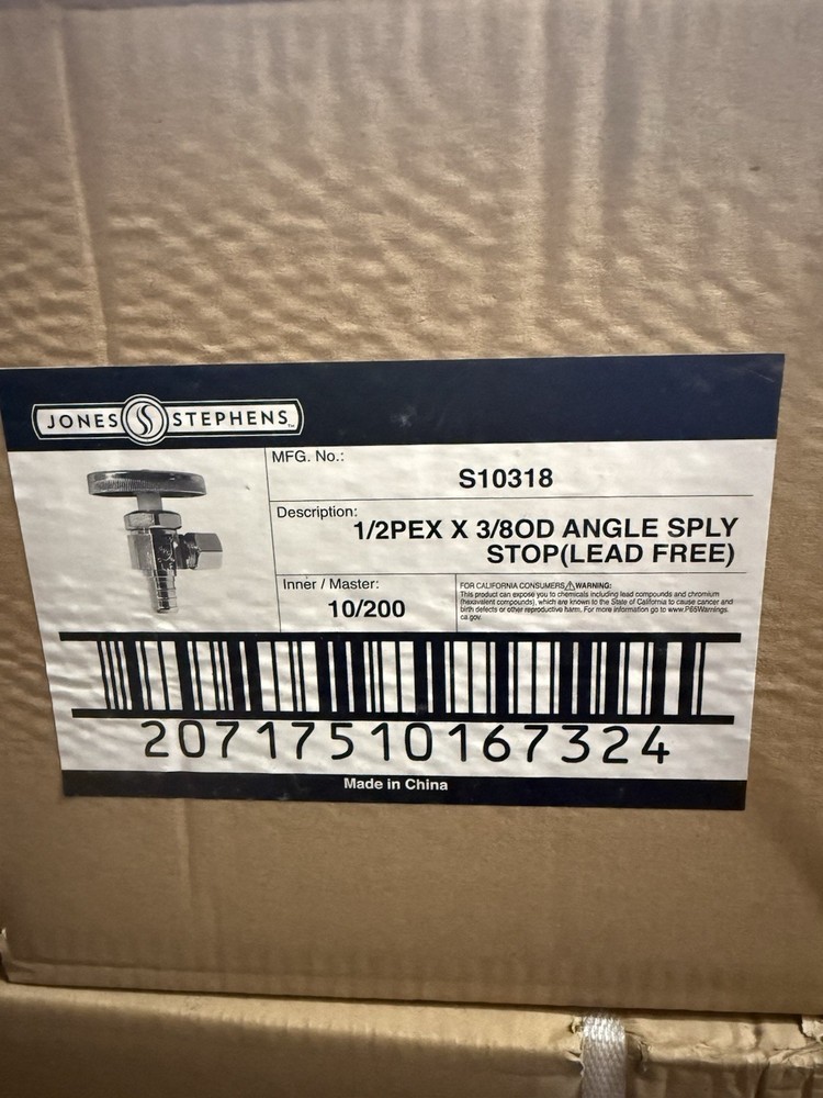 200 Pack – 1/2″ Pex x 3/8″ OD Angle Stop Valve, Multi-Turn, Lead Free