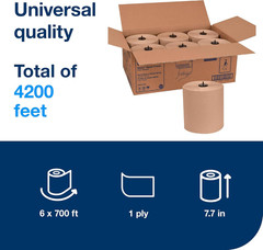 Matic Paper Hand Towel Roll Natural H1, Universal, 100% Recycled Fiber, 6 Rolls