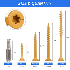 Outdoor Wood Deck Screw Kit, Bronze Rust-Resistant Epoxy Coated, T25 Star Drive