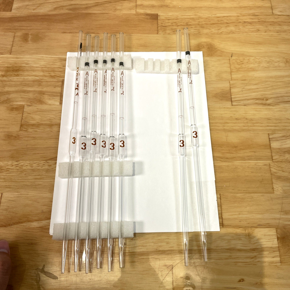 Lot of 8- Fisher brand/Kimax 3 ml Class A Volumetric Pipettes – New