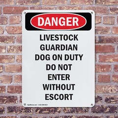 (2 Pack) Livestock Guardian Dog On Duty OSHA Danger Sign Decal Metal Plastic