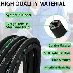 1/2″ x 50 ft Hydraulic Hose 3988 PSI 2 Steel Wire Braid Rubber Flexible Hose