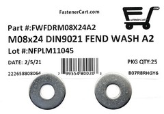 (25) M8 Stainless Steel Fender Washer DIN9021 8mm Metric Large OD Washer A2