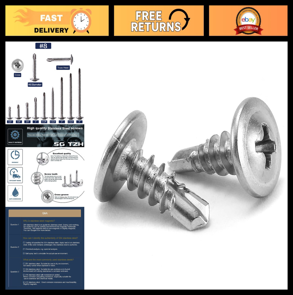 500PCS #8 x 1/2″ Stainless Steel Truss Head Sheet Metal Screws – Self Tapping Fa