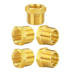 5 Pieces Hex Bushing Brass Reducer 1/2″ to 1/4″ NPT Pipe Fitting Male Female