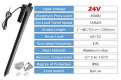 24V 3000N 660lb Heavy Duty Linear Actuator 6inch Stroke 2″~ 40″ IP65 Waterproof