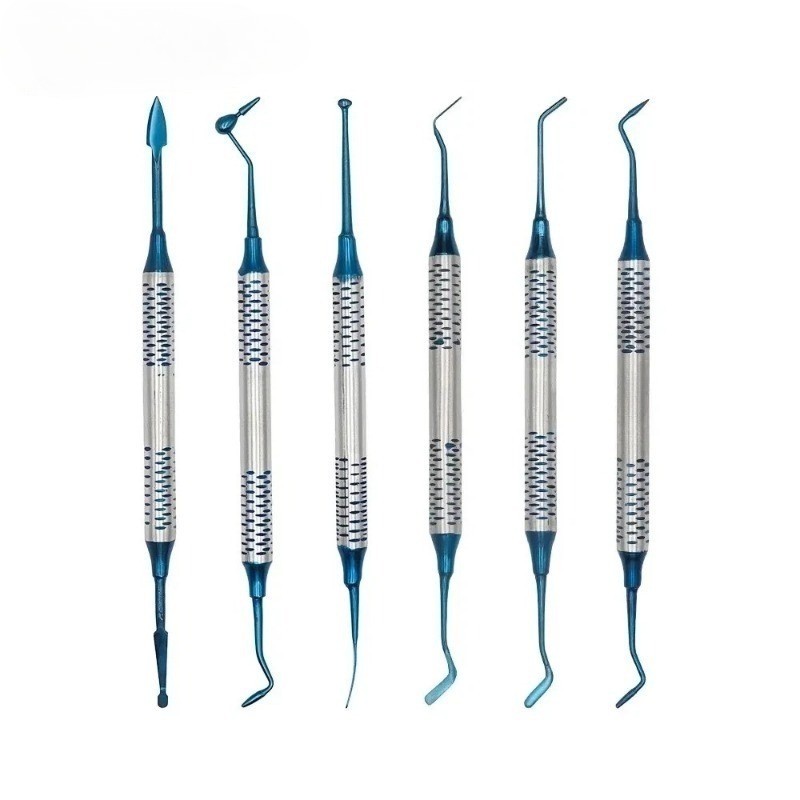 6Pcs Dental Resin Filling Spatula Titanium Plated Head Composite Instrument Kit