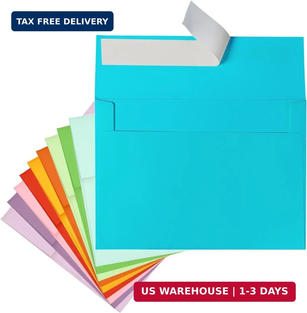 Colored Envelopes Self Seal A7 50 Pack, 10 Colors, Goefun 5.25 x 7.25 Printable