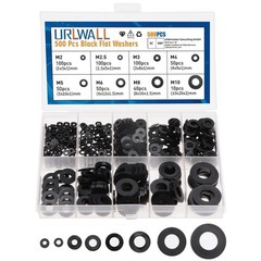 Durable Black Nylon Flat Washer Set, 500 Pieces, 8 Metric Sizes M2 M2.5 M3 M4 M5