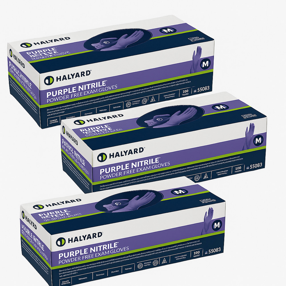 *300-Pieces* Halyard Purple Powder-Free Nitrile Exam Gloves Medium 55082