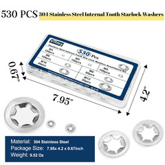 530PCS Internal Tooth Star Lock Washer, 304 Stainless Steel Push Nuts Assortment