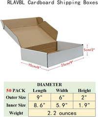 9X6X2 Shipping Boxes Set of 50, White Small Corrugated Cardboard Box, Mailer Box