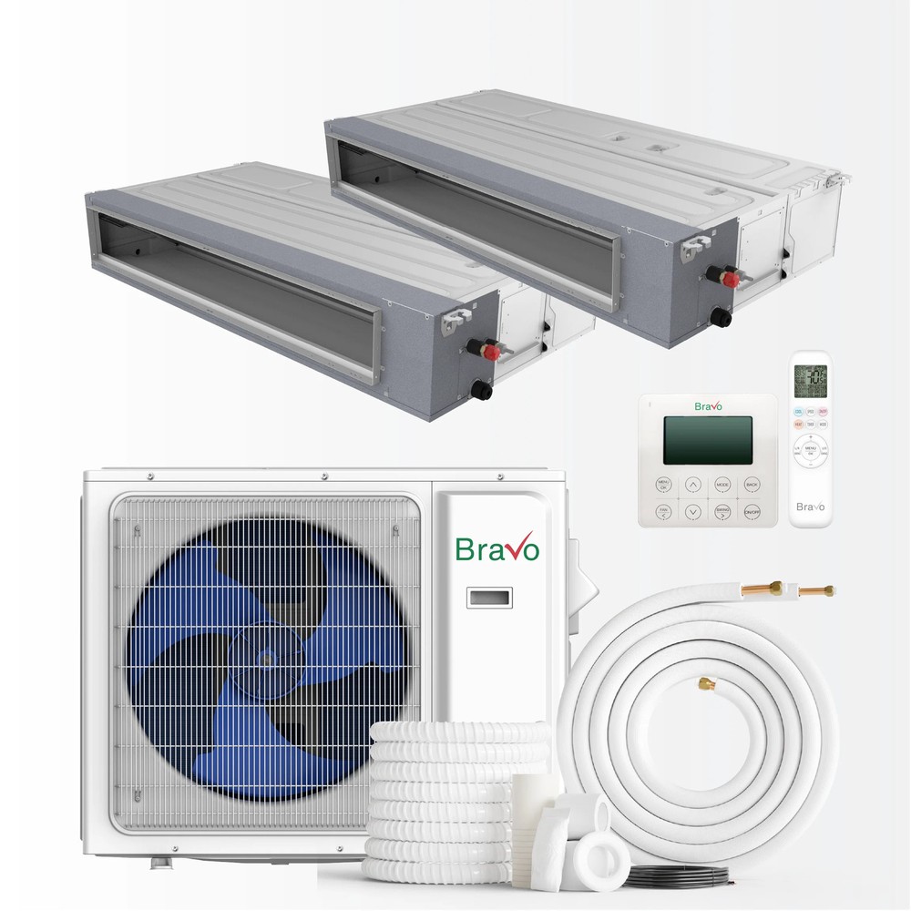 Bravo 2-Zone Ducted Mini Split AC & Pump 24000 BTU Slim Duct 9K+12K