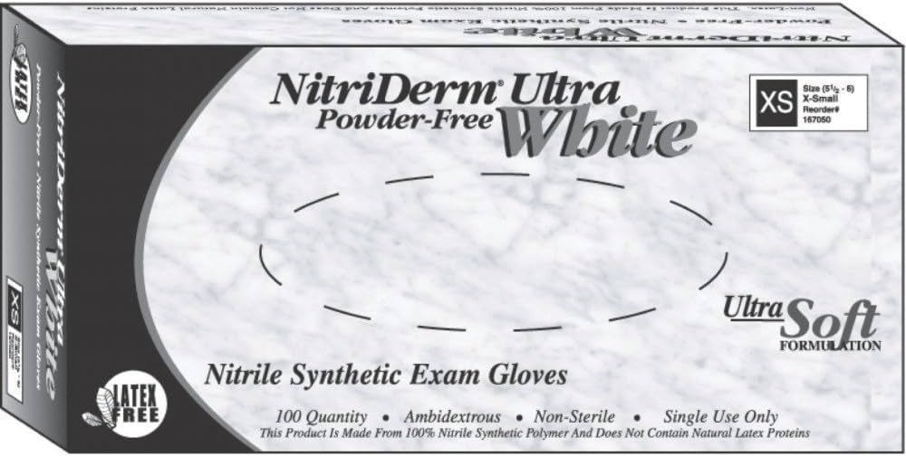 NitriDerm Ultra White Nitrile Exam Gloves: Medium, Non-Sterile, Powder-Free