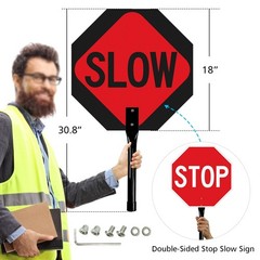 18×18 Inch Stop Slow Sign with Metal Handle Double Sided Reflective Traffic