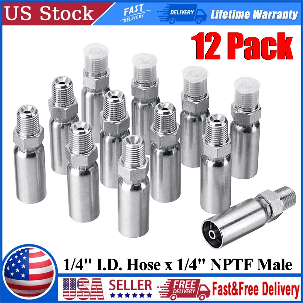 12 Pack 1/4″ I.D. Hose x 1/4″ NPTF Male Hydraulic Hose End Swivel Crimp Fitting