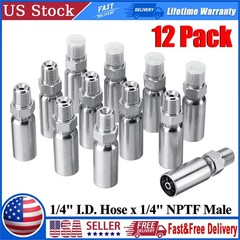 12 Pack 1/4″ I.D. Hose x 1/4″ NPTF Male Hydraulic Hose End Swivel Crimp Fitting