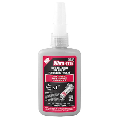 Vibra-Tite 13150 Threadlocker, Vibra-Tite 131, Red, High Strength, Liquid, 50