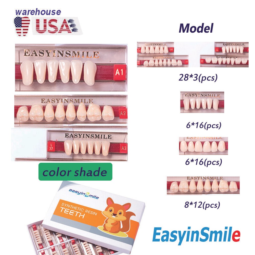84/96 Dental Synthetic Resin Teeth Full Set /Anterior /Posterior Shade A1/A2/A3