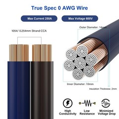 Big 3 Upgrade Electrical Wiring Kit, True Spec Oversized 1/0 AWG Gauge CCA Am…