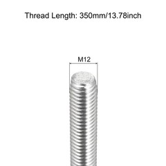 Fully Threaded Rod M12 x 350mm 1.75mm Pitch 304 Stainless Steel Right Hand