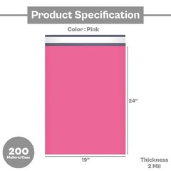 19″ x 24″ Pink Poly Mailers Plastic Envelopes Shipping Bags 200 Pcs 2 Mil