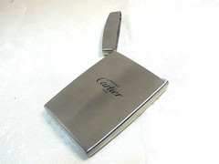 Authentic Cartier Business Card Holder Stainless steel Case Rare w/Pouch & Paper