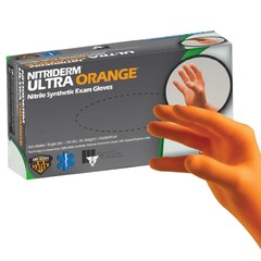 NitriDerm Ultra Orange Nitrile Exam Glove Standard Cuff Length SMALL 100 per Box