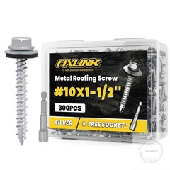 Metal Roofing Screws #10 x 1-1/2″, 300 PCS, RUSPERT Hex Head Rubber Washer Sheet